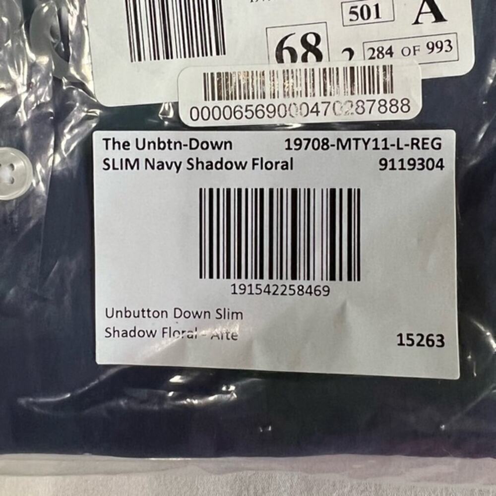Bonobos Navy Blue Unbutton Down Slim Fit Abstract Print Sport Shirt Size L Nwt — image 4 of 4